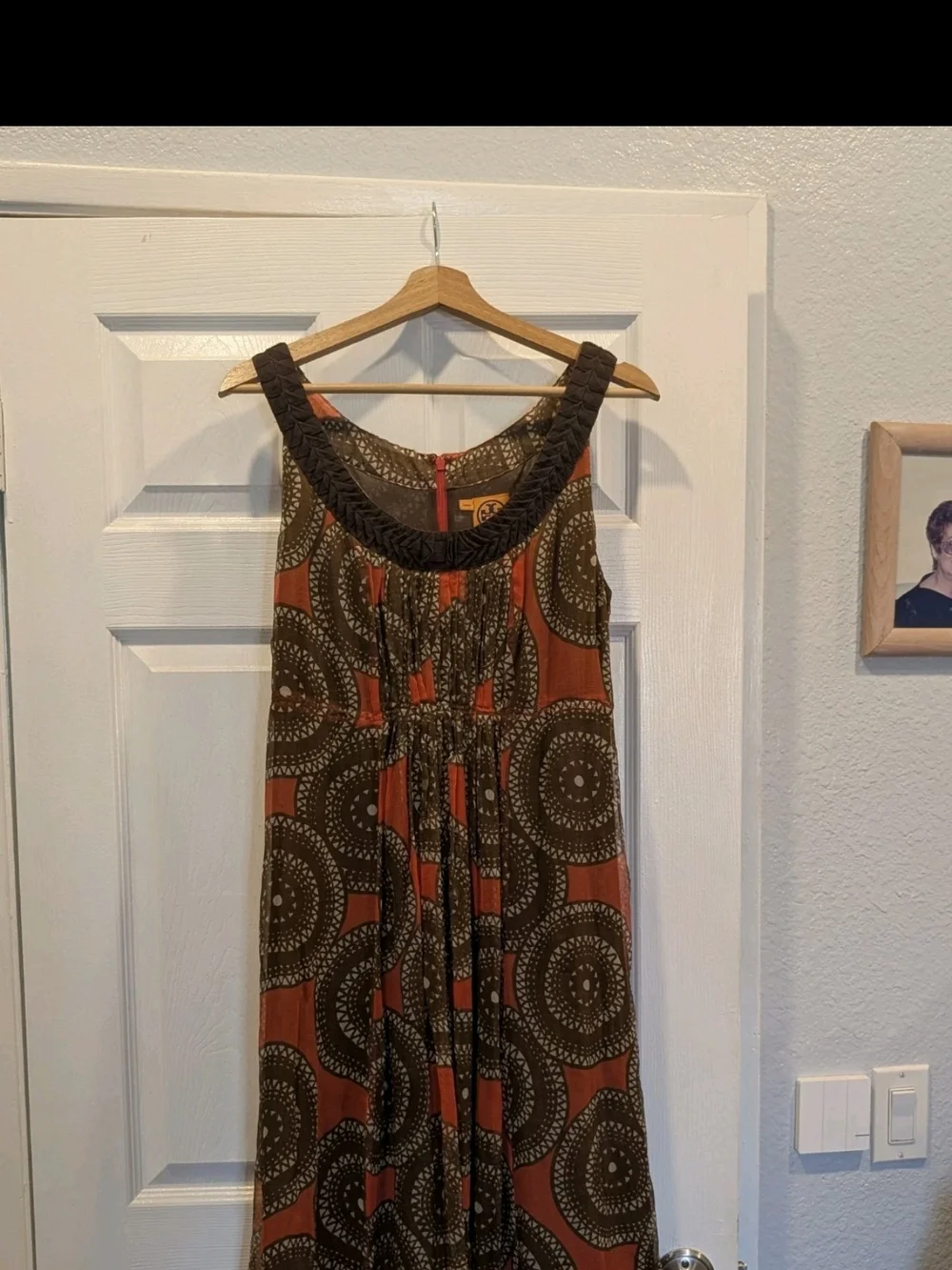Tory Burch Red and Brown Printed Midi Dress size 10